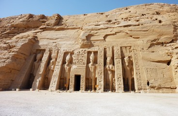 Front view of Temple of King Ramses II in Abu Simbel, Egypt.