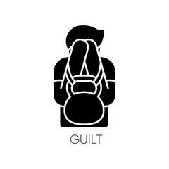 Guilt black glyph icon. Man feeling ashamed. Mental health issue. Heavy weight of self blame. Obsessive compulsive disorder symptom. Silhouette symbol on white space. Vector isolated illustration