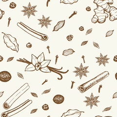 Seamless pattern with hand drawn spices - 349331166