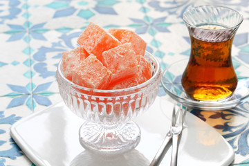 homemade turkish delight lokum, rose flavor