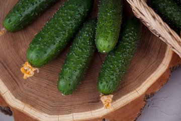 cucumbers on a wooden board