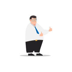 Cartoon character illustration of fat businessman with glasses. Flat avatar icon design isolated on white background