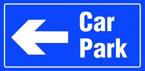Car Park this way left sign