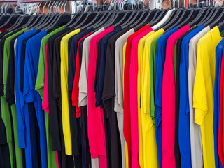  colorful women's clothes at the local market