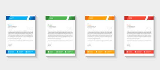 Letterhead design template set in a modern colorful minimalist style for corporate business