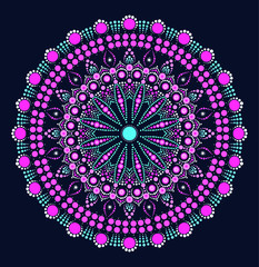 Dot mandala for acrylic painting. Spot painting point to point. Abstract design of mandala in dot paint style. Aboriginal australian ethnic round ornament.