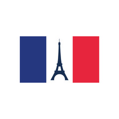 Bastille day concept, france flag with eiffel tower icon, flat style