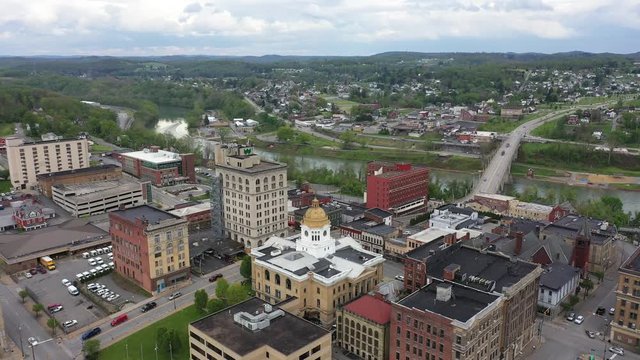 Part 1 of 3 clips making a full rotational orbit of centered on the county courthouse of Fairmont, WV on the Monongahela River