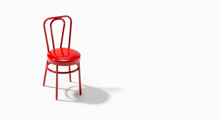 Red chair isolated on white background. Loneliness or solitude concept. Copy space