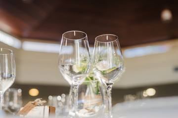 Elegant table arrangement and catering at wedding reception
