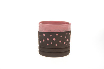 colorful handmade ceramic cups isolated