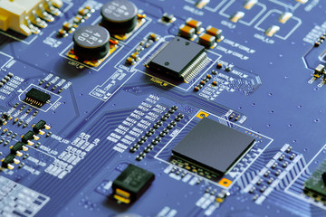Electronic circuit board close up.