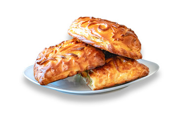 ruddy pies on a plate isolate, pastries, bakery