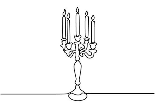 recommend clip art: Beautiful candle. Burning candle on classical chandelier. One continuous single drawing line art flat doodle, Isolated image hand draw contour on a white background