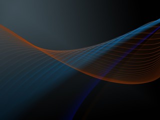 Fototapeta premium Abstract illustration of the horizontal movement of orange-blue waves in a black background