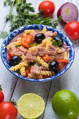 Pasta salad with tuna and fresh vegetables