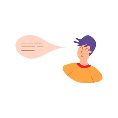 Guy with Speech Bubble. Thoughts in a head, chatting. Speech cloud. Man speaks. Flat vector illustration