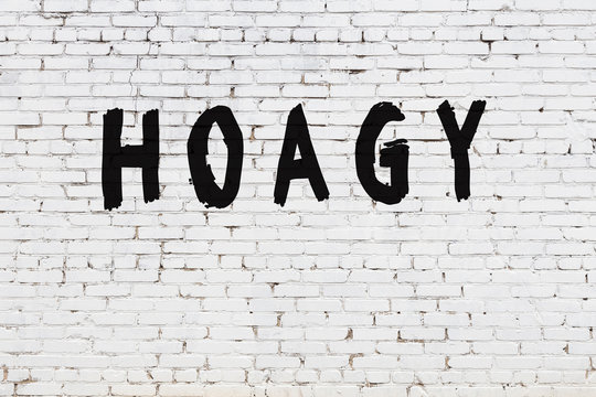 White wall with black paint inscription hoagy on it