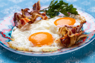 Fried eggs and bacon