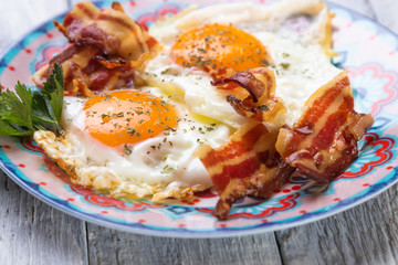 Fried eggs and bacon