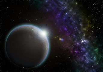 Illustration 3D of a icy planet in outer space
