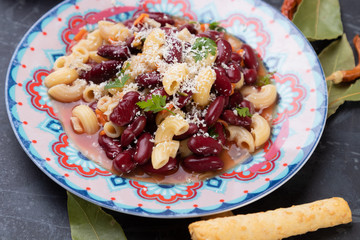 Italian pasta fagioli with kidney beans