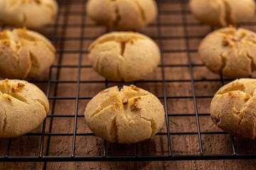 Freshly baked nankhatai are on a tray, Nankhatai are shortbread biscuits, originating from the Indian subcontinent, popular in Northern India and Pakistan.