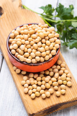 Bowl of dried soy beans