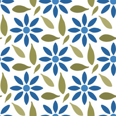 Flowers and leaves isolated on white background. Beautiful floral seamless pattern. Hand drawn vector graphic illustration. Texture.