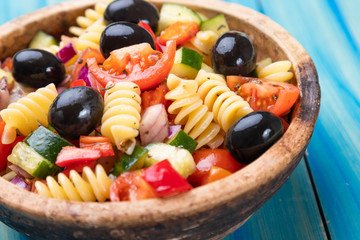 Pasta and fresh vegetables salad