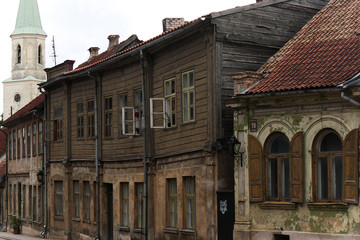 panoramic view of old town street in Kuldiga, Latvia