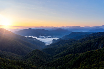 Caucasus mountains on an early sunny morning