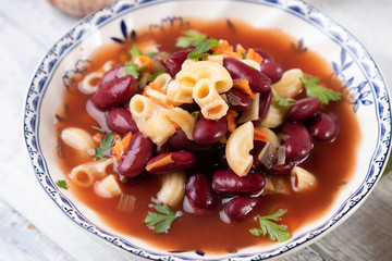 Italian pasta fagioli with kidney beans