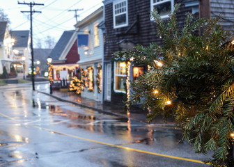 Fototapeta na wymiar downtown Kennebunkport Maine shops decorated for the holidays