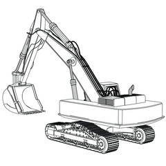 Excavator outline vector. Special machines for the building work.
