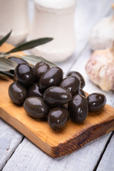 Pickled olives ready to eat, healthy food used in mediterranean cuisines