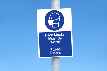 Public places face mask must be worn sign