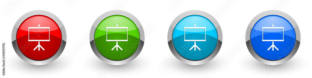 Aufkleber board silver metallic glossy icons, school, education, presentation concept set of modern design but