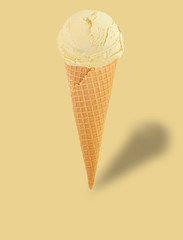 ice cream sundae on a beige pastel background. Minimal summer concept
