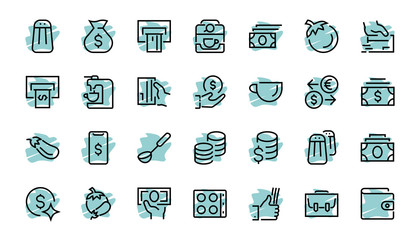 BUSINESS and FINANCE Thin Line Icon Set, contains icons such as Coins, Currency Exchange, Card Payment, Terminal and much more, Editable Line, Vector Illustration