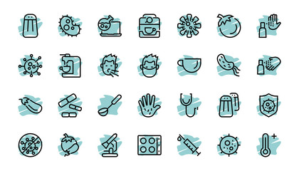 CORONAVIRUS set of icons on the theme of coronavirus, contains icons such as antiseptic, hand washing, mask, bacteria, sneezing, temperature Editable stroke, Vector illustration