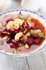 Italian pasta fagioli with kidney beans