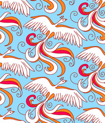 Fototapeta na wymiar Mythical bird Phoenix (Fire bird). Seamless pattern element. Vector illustration.