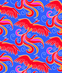 Mythical bird Phoenix (Fire bird). Seamless pattern element. Vector illustration.