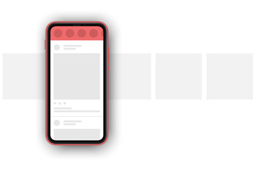 Social media post carousel with realistc 3d smartphone mockup. Social network interface.