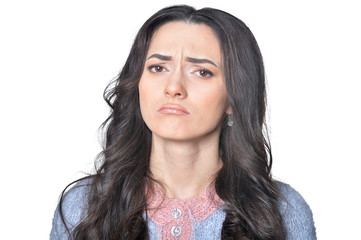 Portrait of beautiful woman isolated on white