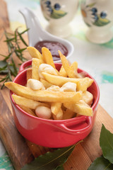 Canadian poutine potato fries with cheese and gravy