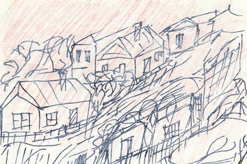 Naklejka premium hand drawn sketch of a city