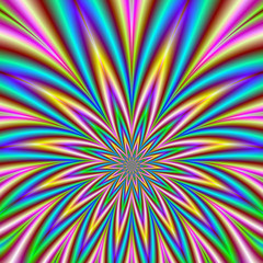 Colorful Star Burst Firework / An abstract digital work with a star burst design in green, yellow, violet, pink, blue and turquoise. - 349355521