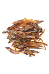 Dried fishes isolated on white background with clipping path